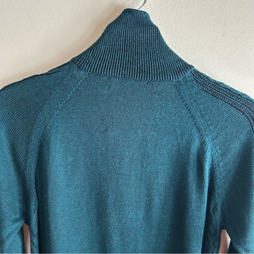 Indigenous ~ Hand Loomed in Peru Teal Long Line Cardigan Sweater Size Small - Picture 9 of 12